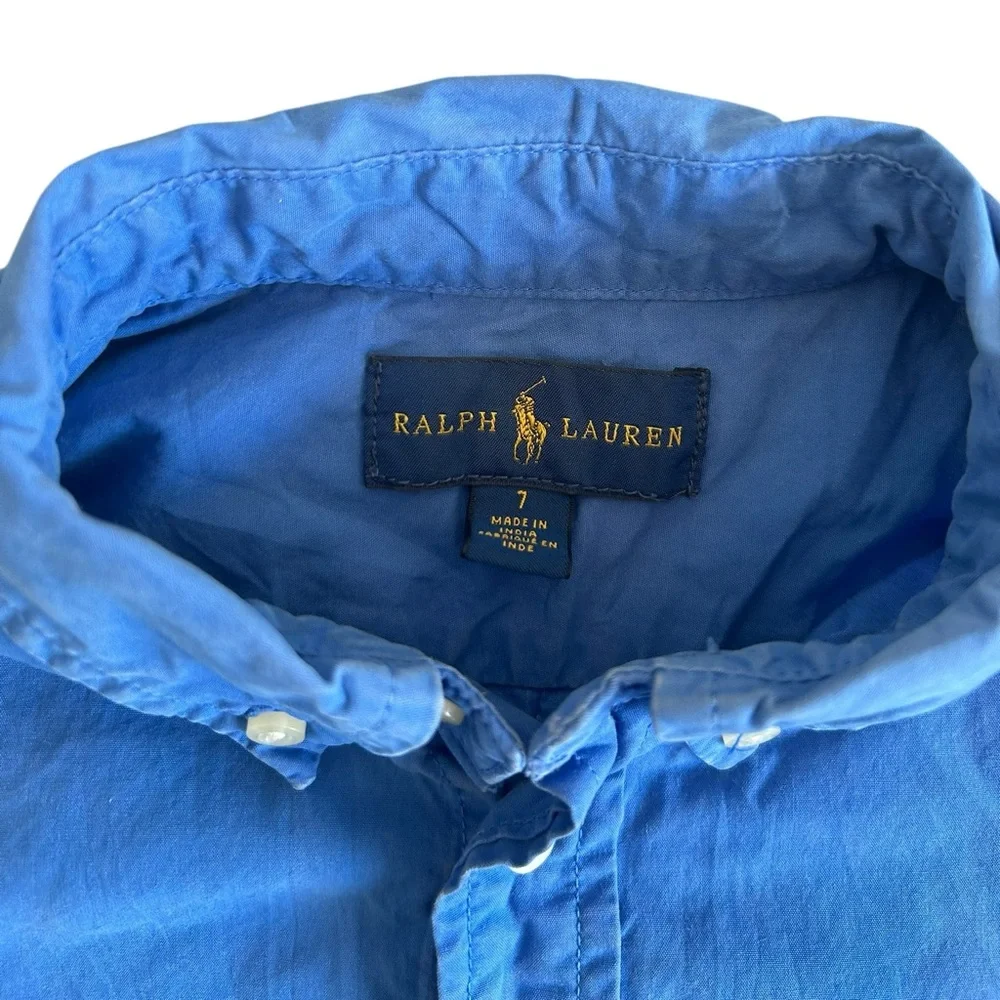 Ralph Lauren Boys Button-Down Shirt‎ Blue Size 7 Short Sleeve